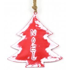 Χριστουγεννιάτικο Μεταλλικό Δεντράκι, Χιονισμένο Κόκκινο με "NOEL" (11cm)